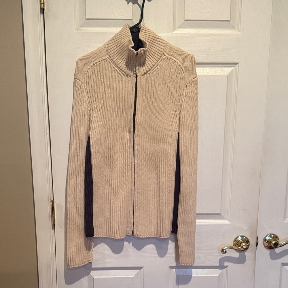 Guess Beige and Black Full-Zip Highneck Sweater